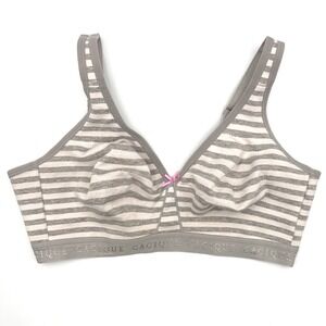Cacique Grey White Striped Wireless Cotton Blend Bra 40DD Logo Band 1045051